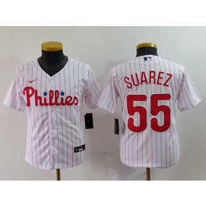 MLB Phillies 55 Suarez White Nike Cool Base Youth Jersey