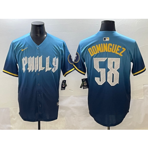MLB Phillies 58 Dominguez Blue Nike Cool Base Men Jersey
