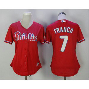 MLB Phillies 7 Maikel Franco Red Cool Base Women Jersey