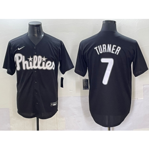 MLB Phillies 7 Trea Turner Black Nike Cool Base Men Jersey