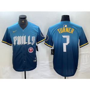 MLB Phillies 7 Trea Turner Blue 2024 City Connect Nike Cool Base Men Jersey