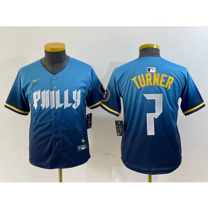 MLB Phillies 7 Trea Turner Blue City Connect Nike Cool Base Youth Jersey