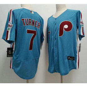 MLB Phillies 7 Trea Turner Blue Flexbase Men Jersey