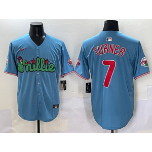 MLB Phillies 7 Trea Turner Blue Nike Cool Base Men Jersey