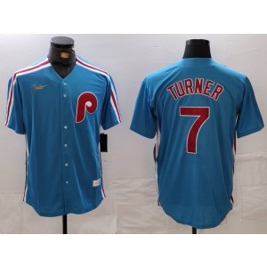 MLB Phillies 7 Trea Turner Blue Nike Cool Base Men Jersey