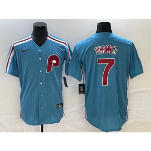 MLB Phillies 7 Trea Turner Blue Nike Cool Base Men Jersey