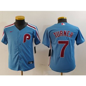 MLB Phillies 7 Trea Turner Blue Nike Cool Base Youth Jersey