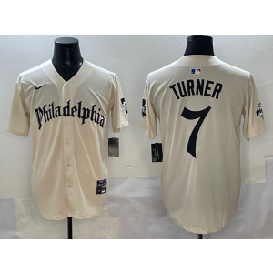 MLB Phillies 7 Trea Turner Cream New Nike Cool Base Men Jersey