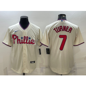 MLB Phillies 7 Trea Turner Cream Nike Cool Base Men Jersey
