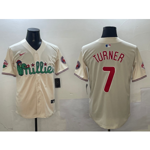 MLB Phillies 7 Trea Turner Cream Nike Cool Base Men Jersey