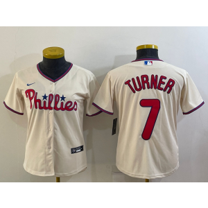 MLB Phillies 7 Trea Turner Cream Nike Cool Base Women Jersey