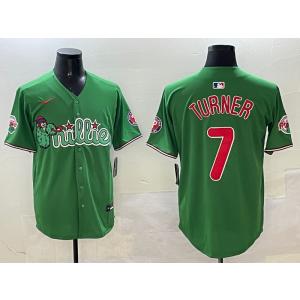 MLB Phillies 7 Trea Turner Green Nike Cool Base Men Jersey