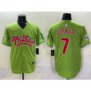 MLB Phillies 7 Trea Turner Green Nike Cool Base Men Jersey