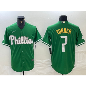 MLB Phillies 7 Trea Turner Green Nike Cool Base Men Jersey
