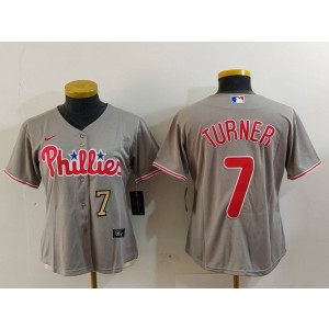 MLB Phillies 7 Trea Turner Grey Nike Cool Base Youth Jersey