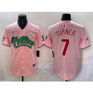 MLB Phillies 7 Trea Turner Pink Nike Cool Base Men Jersey