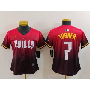 MLB Phillies 7 Trea Turner Red 2024 City Connect Nike Cool Base Women Jersey