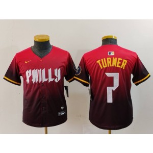 MLB Phillies 7 Trea Turner Red 2024 City Connect Nike Cool Base Youth Jersey