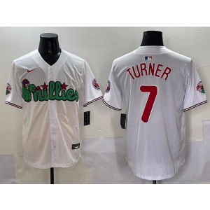 MLB Phillies 7 Trea Turner White Nike Cool Base Men Jersey 2