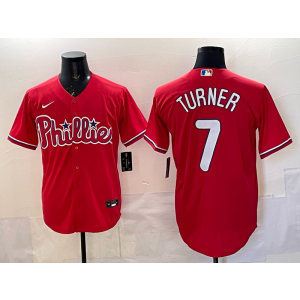 MLB Phillies 7 Turner Red Nike Cool Base Men Jersey