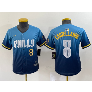MLB Phillies 8 Nick Castellanos Blue 2024 City Connect Nike Cool Base Youth Jersey