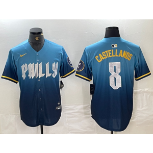 MLB Phillies 8 Nick Castellanos Blue City Connect Nike Cool Base Men Jersey