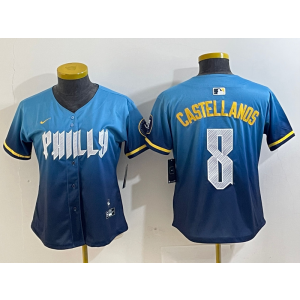 MLB Phillies 8 Nick Castellanos Blue City Connect Nike Cool Base Women Jersey