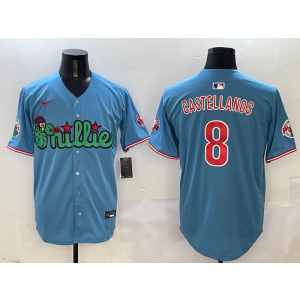 MLB Phillies 8 Nick Castellanos Blue Nike Cool Base Men Jersey