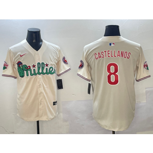 MLB Phillies 8 Nick Castellanos Cream Nike Cool Base Men Jersey