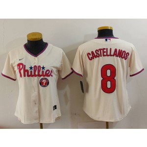 MLB Phillies 8 Nick Castellanos Cream Nike Cool Base Women Jersey