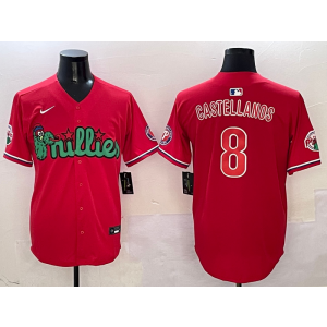 MLB Phillies 8 Nick Castellanos Red Nike Cool Base Men Jersey