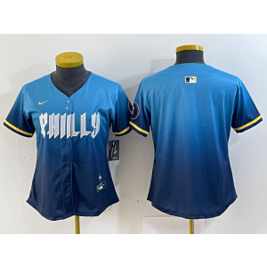 MLB Phillies Blank Blue City Connect Nike Cool Base Women Jersey