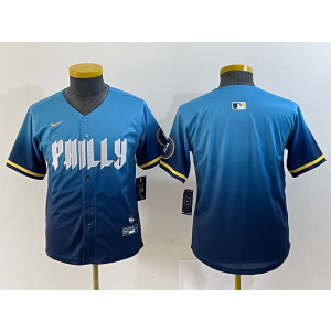MLB Phillies Blank Blue City Connect Nike Cool Base Youth Jersey