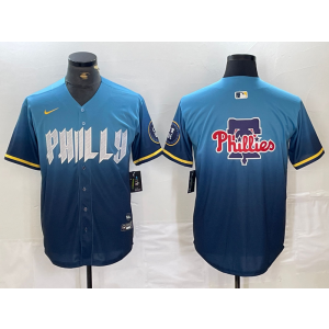 MLB Phillies Blank Logo Blue 2024 City Connect Nike Cool Base Men Jersey