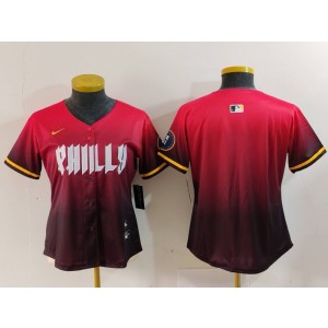MLB Phillies Blank Red 2024 City Connect Nike Cool Base Women Jersey