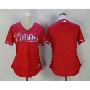 MLB Phillies Blank Red Cool Base Women Jersey