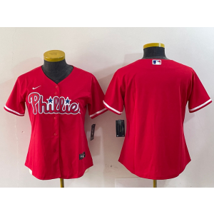 MLB Phillies Blank Red Nike Cool Base Women Jersey