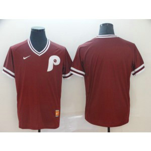 MLB Phillies Blank Red Nike Cooperstown Collection Legend V-Neck Men Jersey