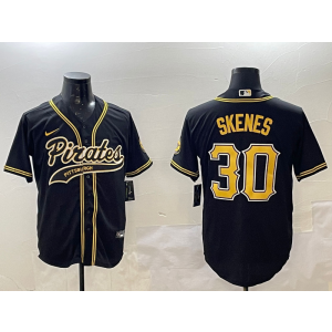 MLB Pirate 30 Paul Skene Black Gold Nike Cool Base Men Jersey