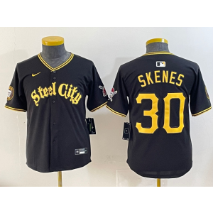 MLB Pirate 30 Paul Skene Black Gold Nike Cool Base Youth Jersey