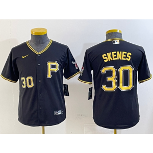 MLB Pirate 30 Paul Skene Black Nike Cool Base Youth Jersey