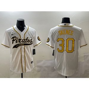 MLB Pirate 30 Paul Skene White Gold Nike Cool Base Men Jersey