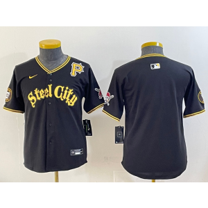 MLB Pirate Blank Black Gold Nike Cool Base Youth Jersey