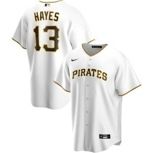 MLB Pirates 13 Hayes White Nike Cool Base Men Jersey
