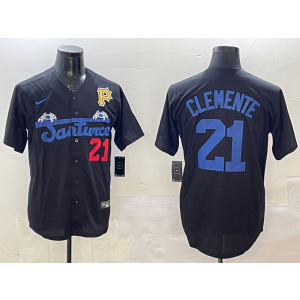 MLB Pirates 21 Roberto Clemente Black Nike Cool Base Men Jersey