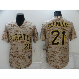 MLB Pirates 21 Roberto Clemente Camo Cool Base Men Jersey