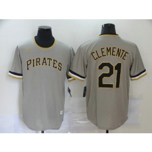 MLB Pirates 21 Roberto Clemente Gray Cooperstown Collection Men Jersey