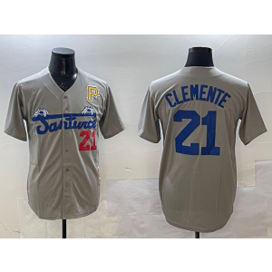 MLB Pirates 21 Roberto Clemente Grey Nike Cool Base Men Jersey