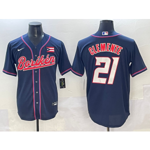 MLB Pirates 21 Roberto Clemente Navy Nike Cool Base Men Jersey