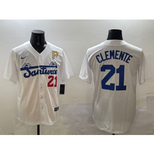 MLB Pirates 21 Roberto Clemente White Nike Cool Base Men Jersey